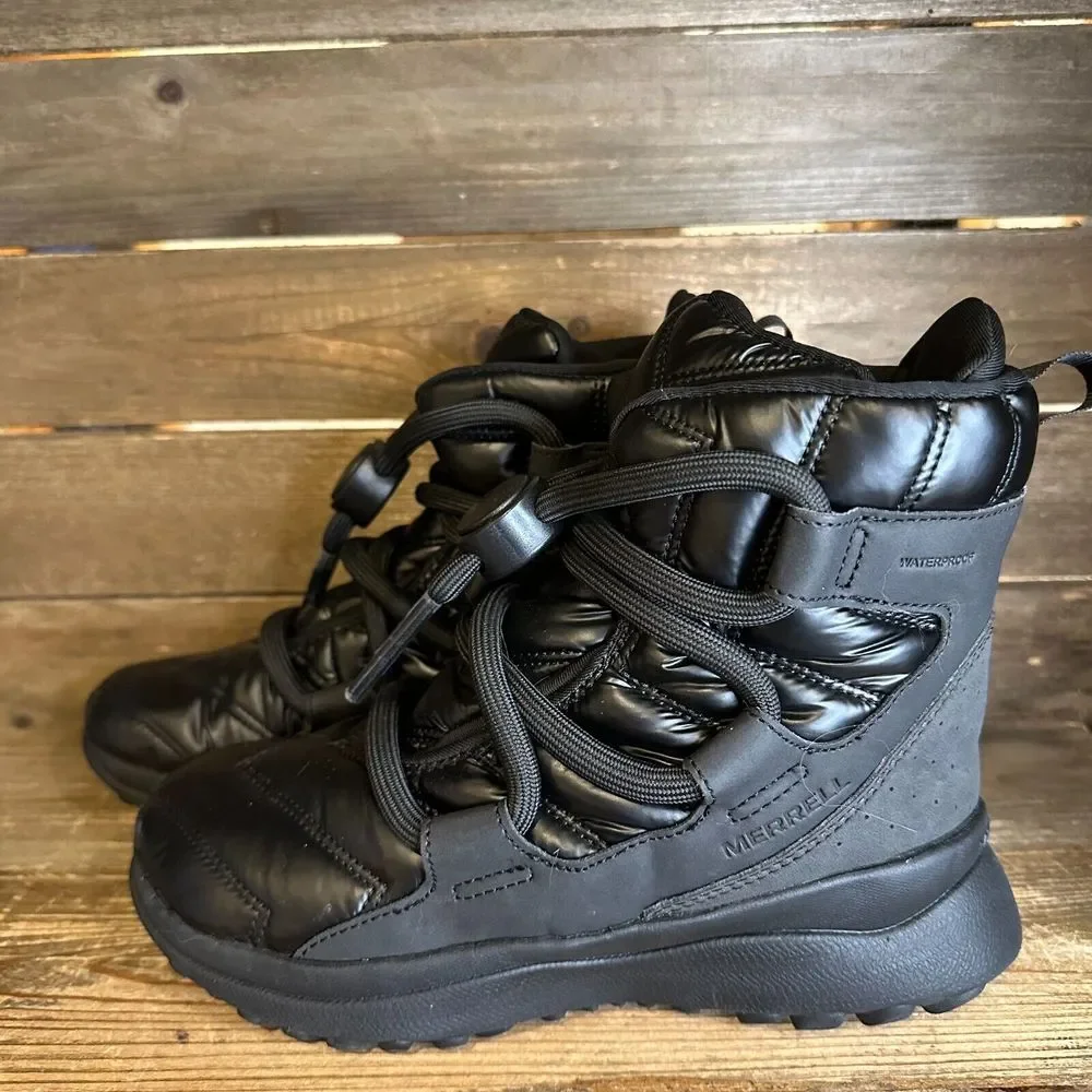 New NWOB Womens Merrell Cloud Puff Black Waterproof Winter Snow Boots Size 6 M‎